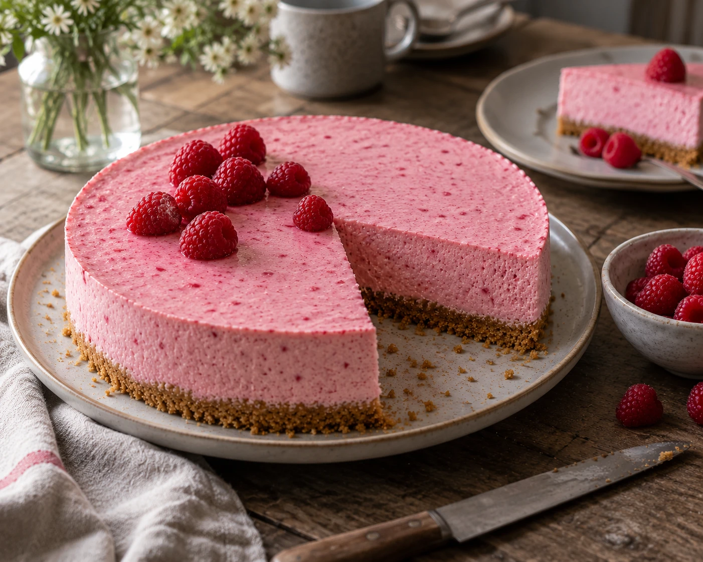 Ostekake med bringebær